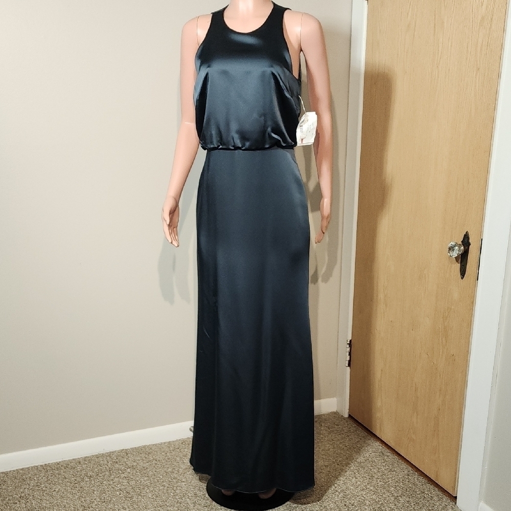 Dessy Collection Green Sleeveless Halter Maxi Gown